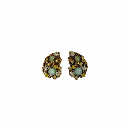 Floral Gold Tone Ear Clips