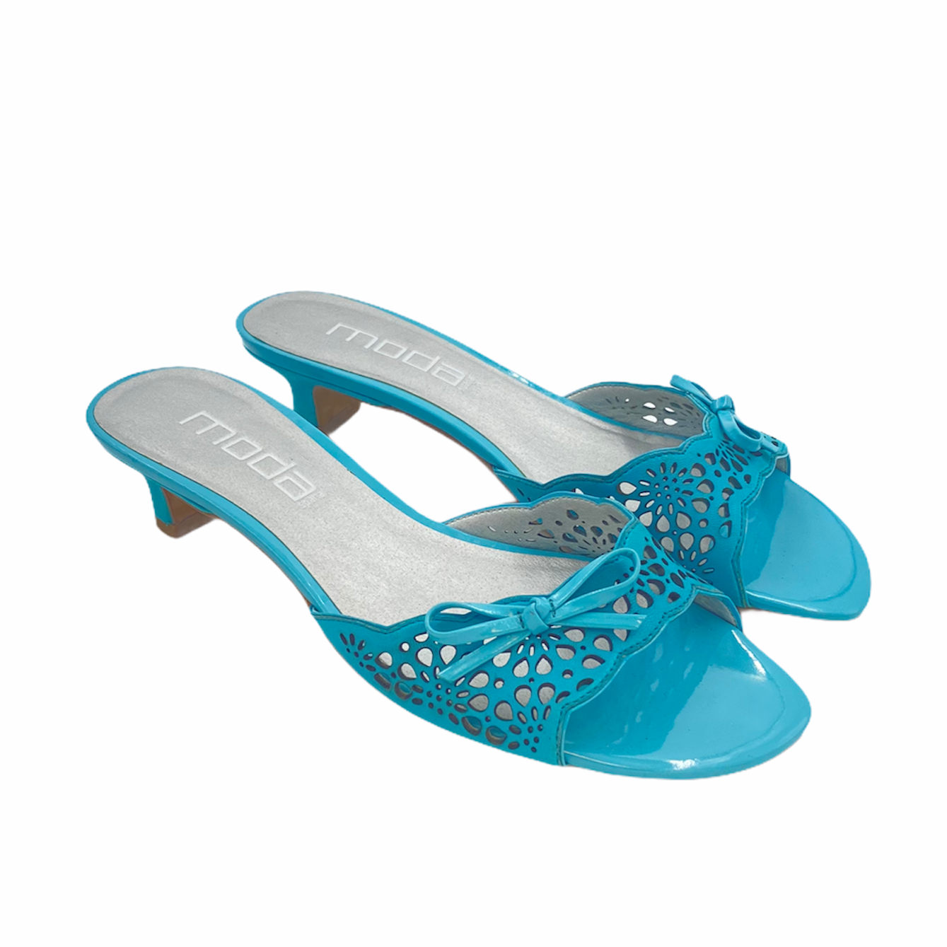 Turquoise Patent Leather Mules Size: 6